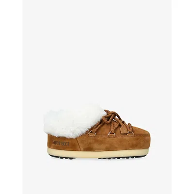Moon Boot Womens  Evx Suede And Shearling Mules In Brown