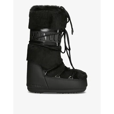 MOON BOOT WOMENS BLACK ICON LACE-FRONT FAUX-FUR SNOW BOOTS EUR 35 / 2 UK