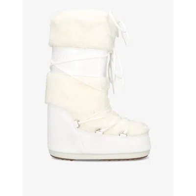 MOON BOOT WOMENS WHITE ICON LACE-FRONT FAUX-FUR SNOW BOOTS EUR 35 / 2 UK