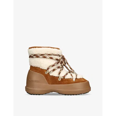 MOON BOOT WOMENS TAN COMB LUNA LACE-UP SHEARLING ANKLE BOOTS EUR 37 / 4 UK