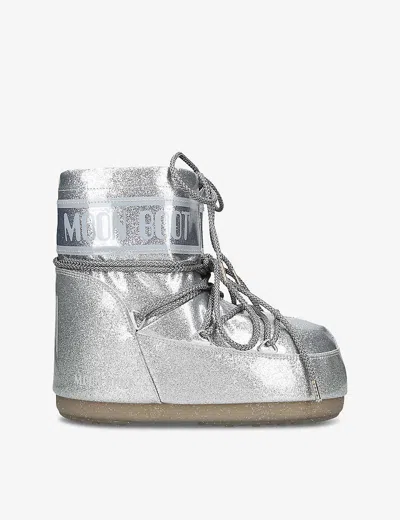 MOON BOOT WOMENS SILVER ICON LOW 2 GLITTER-EMBELLISHED WOVEN SNOW BOOTS EUR 39 / 6 UK