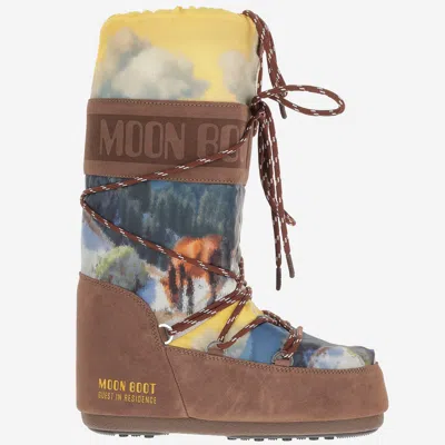Moon Boot X Guest In Residence Icon Boots With Landscape Print In Multi