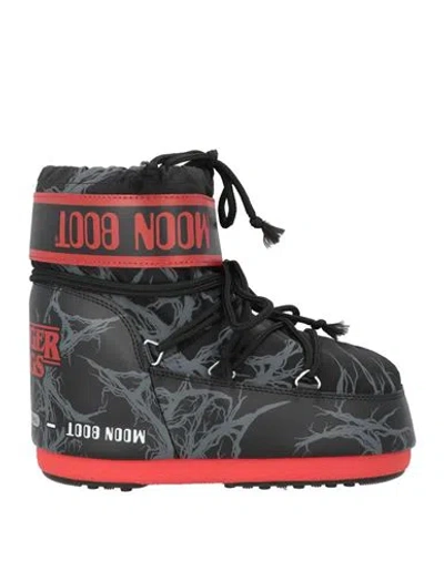 Moon Boot X Stranger Things Woman Ankle Boots Black Size 5.5-7 Textile Fibers, Synthetic Material In Multi
