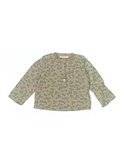 Pre-owned Moon Et Miel Babies' Long Sleeve Henley Shirt In Green