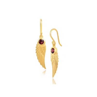 Moon London Women's Angel Wing Garnet Gold Earrings