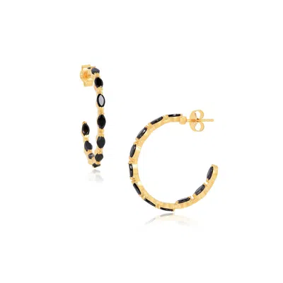 Moon London Women's Black / Gold Epic Black Spinel Medium Gold Vermeil Hoops In Multi