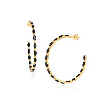Moon London Women's Epic Black Spinel Large Gold Vermeil Hoops