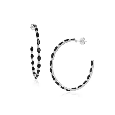 Moon London Women's Epic Black Spinel Large Sterling Silver Hoops