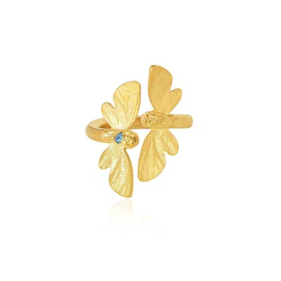 Moon London Women's Joy Butterfly Topaz Adjustable Gold Ring