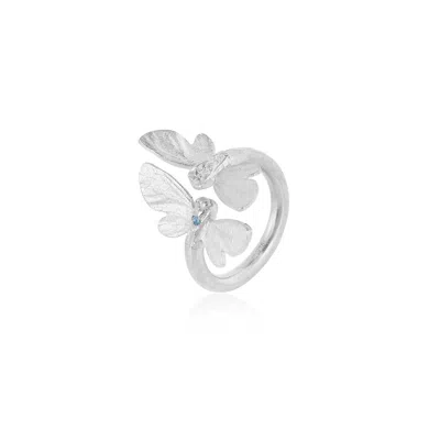 Moon London Women's Joy Butterfly Topaz Adjustable Silver Ring
