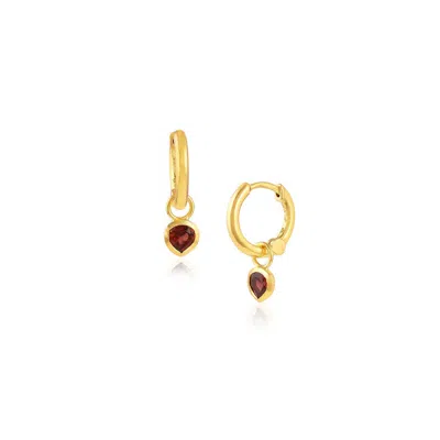 Moon London Women's Mani Garnet Heart Mini Gold Hoops
