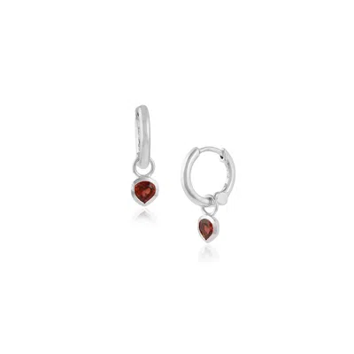 Moon London Women's Mani Garnet Heart Mini Silver Hoops In Metallic