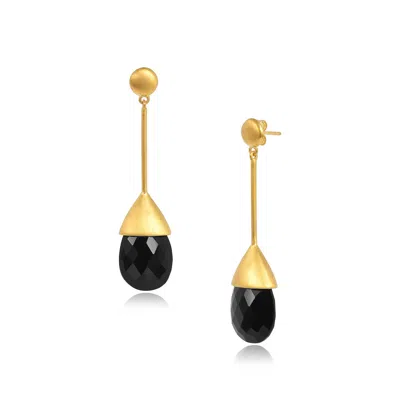 Moon London Women's Tranquillity Black Spinel Gold Drop Earrings