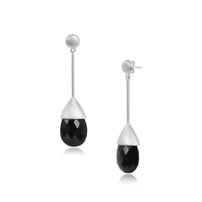 Moon London Women's Tranquillity Black Spinel Silver Drop Earrings In Metallic