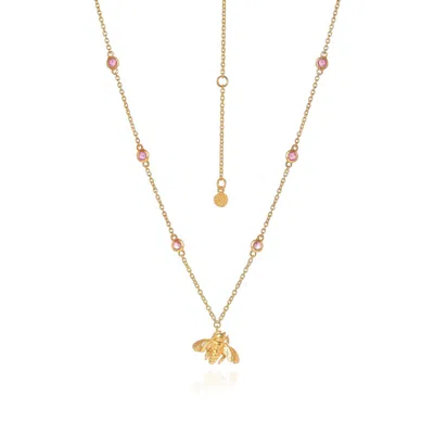 Moon London Women's Wisdom Bee Pink Tourmaline Gold Necklace