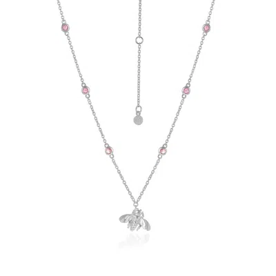 Moon London Women's Wisdom Bee Pink Tourmaline Silver Necklace