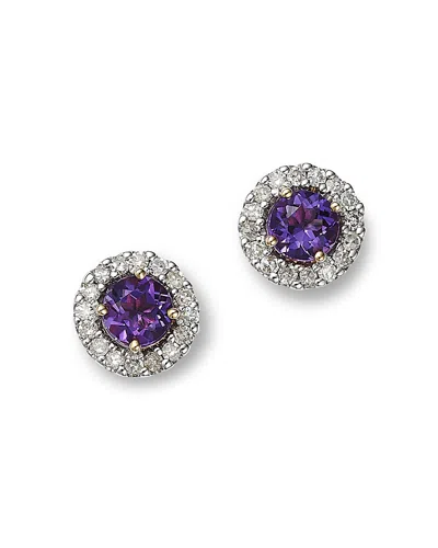 Moon & Meadow 14k Yellow Gold Amethyst & Diamond Stud Earrings In Metallic