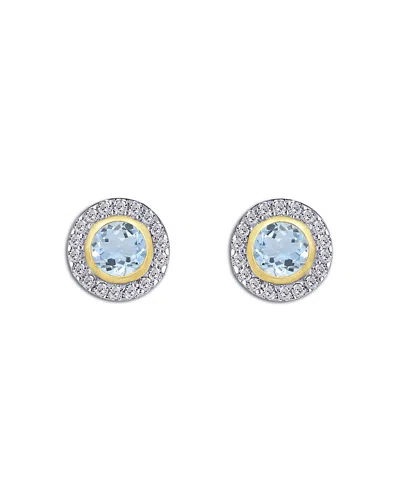 Moon & Meadow 14k Yellow Gold Aquamarine & Diamond Halo Stud Earrings In White/gold
