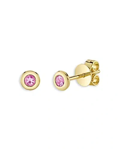 Moon & Meadow 14k Yellow Gold Bailey Pink Sapphire Bezel Stud Earrings