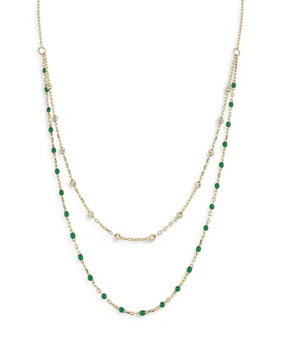 Moon & Meadow 14k Yellow Gold Beaded Double Layered Necklace, 16 In Green/gold