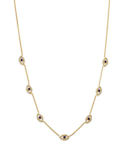 Moon & Meadow 14k Yellow Gold Blue Lapis Lazuli And White Topaz Evil Eye Station Necklace, 18-19 In Blue/gold