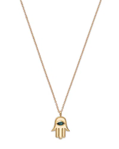 Moon & Meadow 14k Yellow Gold Blue Topaz Marquis Hamsa Hand Pendant Necklace, 16-18 In Blue/gold