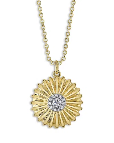 Moon & Meadow 14k Yellow Gold Eden Diamond Textured Flower Pendant Necklace, 18