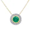 Moon & Meadow 14k Yellow Gold Emerald & Diamond Halo Stud Pendant Necklace, 18 In White/gold