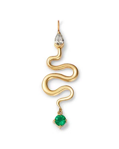 Moon & Meadow 14k Yellow Gold Emerald & Diamond Snake Charm In Green/gold