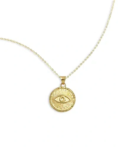 Moon & Meadow 14k Yellow Gold Evil Eye Medallion Pendant Necklace, 18