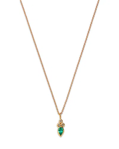 Moon & Meadow 14k Yellow Gold Italy Emerald & White Topaz Bezel Pendant Necklace, 16-18 - Exclusive In Green/gold