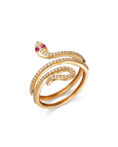 Moon & Meadow 14k Yellow Gold Italy Ruby & Diamond Snake Wrap Ring - Exclusive In Red/gold