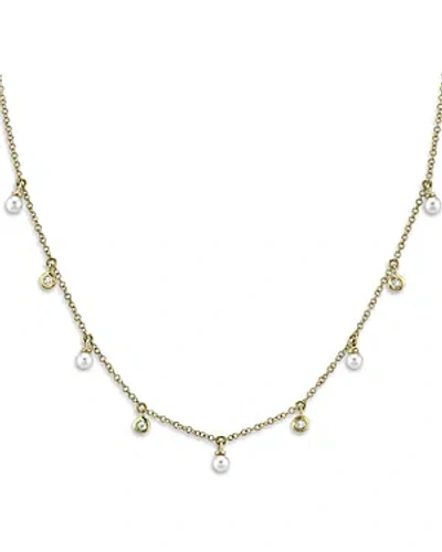Moon & Meadow 14k Yellow Gold Jackie Cultured Freshwater Pearl & Diamond Bezel Collar Necklace, 18