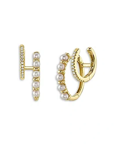 Moon & Meadow 14k Yellow Gold Jackie Cultured Freshwater Pearl & Diamond Double Hoop Earrings