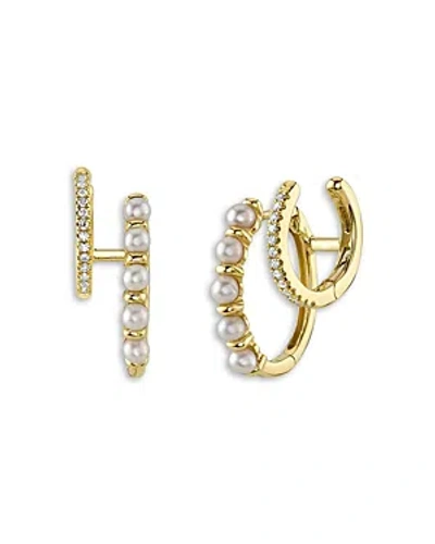 Moon & Meadow 14k Yellow Gold Jackie Cultured Freshwater Pearl & Diamond Double Hoop Earrings In White/gold