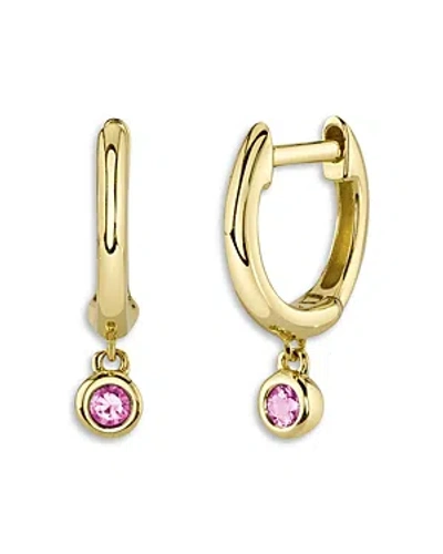 Moon & Meadow 14k Yellow Gold Kate Pink Sapphire Dangle Hoop Earrings In Pink/gold