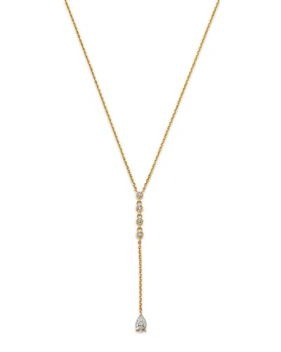 Moon & Meadow 14k Yellow Gold Lab Grown Diamond Round & Pear Cut Lariat Necklace, 16