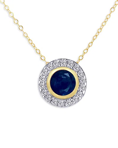 Moon & Meadow 14k Yellow Gold Sapphire & Diamond Halo Stud Pendant Necklace, 18 In White/gold