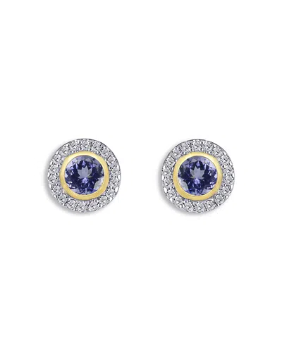 Moon & Meadow 14k Yellow Gold Tanzanite & Diamond Halo Stud Earrings In White/gold