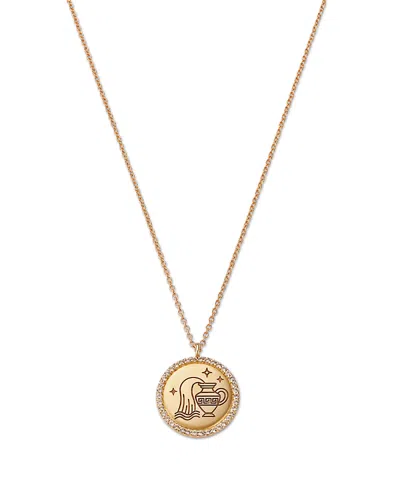 Moon & Meadow 14k Yellow Gold White Topaz Zodiac Pendant Necklace, 16-18 In Aquarius