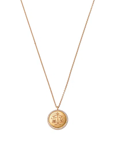 Moon & Meadow 14k Yellow Gold White Topaz Zodiac Pendant Necklace, 16-18 In Libra