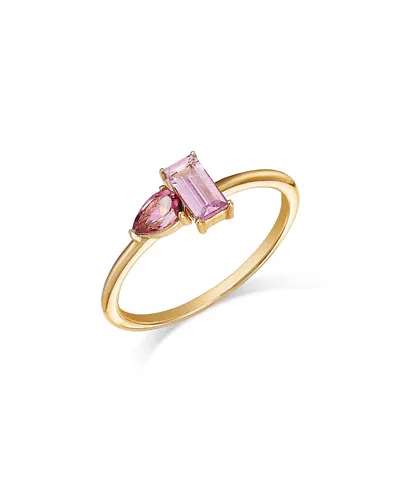Moon & Meadow Toi Et Moi 14k Yellow Gold Pink Tourmaline & Pink Topaz Ring In Purple/gold