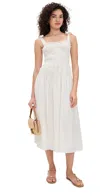 Moon River Adjustable Strap Shirred Midi Dress White In White