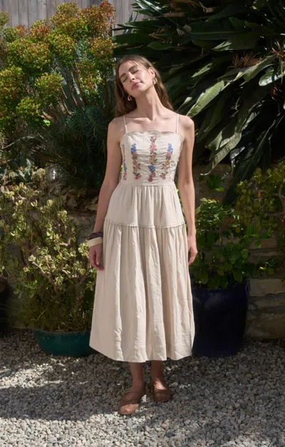 Moon River Ashley Scallop Midi Dress In Beige In Neutral