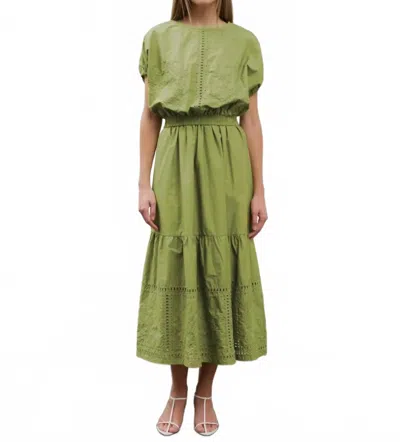 Moon River Balloon Hem Eyelet Crop Top In Green