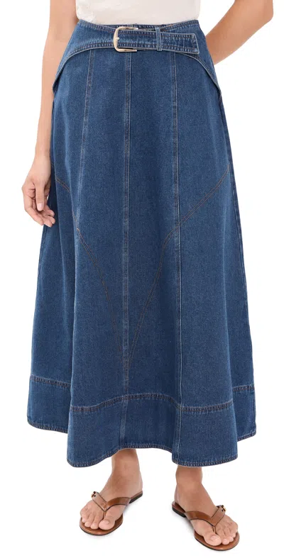 Moon River Belt Buckle Detail Denim Midi Skirt Denim Blue