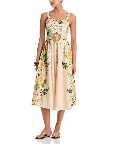 Moon River Belted Floral Midi Dress In Multi