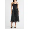 Moon River Bow Polka Dot Mesh Fit & Flare Midi Dress In Black