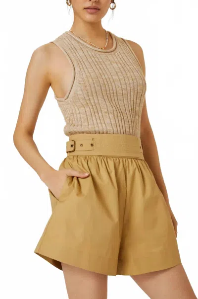 Moon River Buckle Waist Short In Tan In Yellow