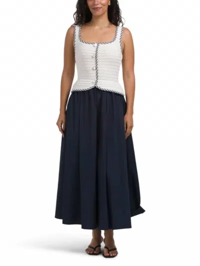Moon River Button Down Knit Mixed Media Dress In White